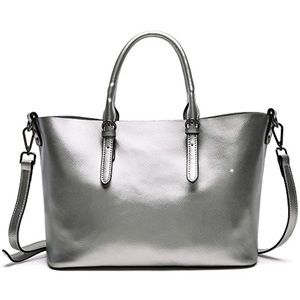 Kattee Women's Pure Color Leather Hobo Tote Shoulder Bag (Silver,Large)Purse/NWT